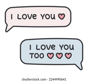 Illustration of two speech bubbles for Valentine's day. Can be used for card, invitation, stickers. Isolated vector illustration on white background.