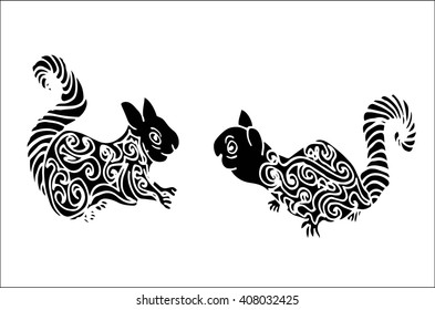 Illustration two Squirrel was created in doodling style in black and white colors. hand drawing