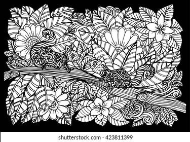 Illustration two Squirrel was created in doodling style in black and white colors. hand drawing