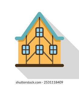 Ilustração de uma casa separada de dois andares com quatro janelas e telhado azul em estilo de design plano isolado no fundo branco