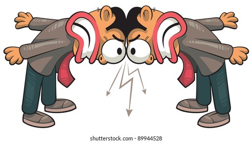 Illustration of two stubborn businessmen pushing each other with heads