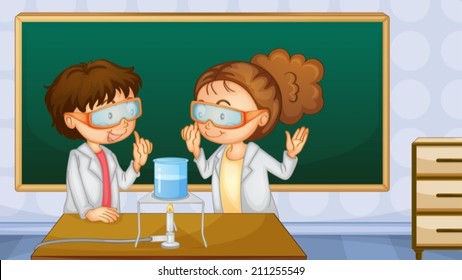 Illustration of two students working in the lab