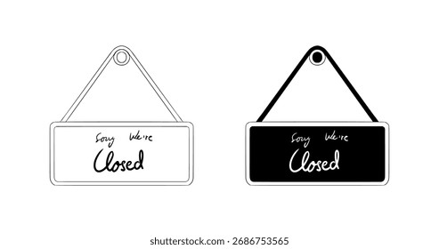 Ilustración del letrero de dos estilos con el texto Cerrar en blanco y negro Diseño