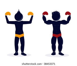 an illustration of two stylized character making box fight