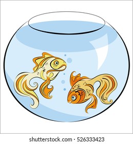 Illustration of two stylized Golden fish in the aquarium