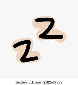 Illustration of two stylized 'Z' letters symbolizing sleep or snoring, with a beige shadow effect on a light background. Fun doodle illustration vector.