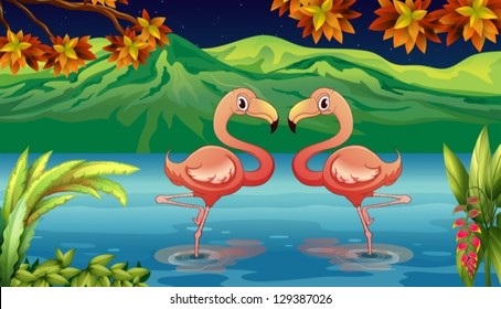 Illustration of the two swans in the lake