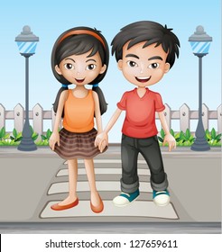 Illustration of two teenager holding hands together