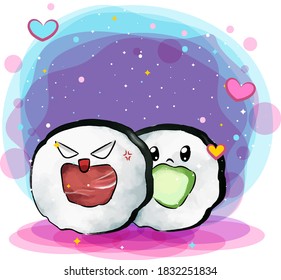 The illustration of two tekamakki with the different expression
