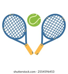 Illustration of Two Tennis Rackets with a Tennis Ball