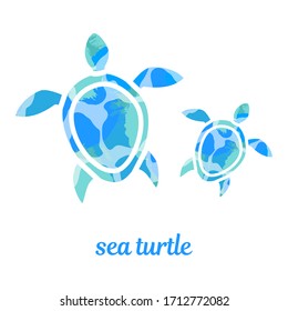illustration with two texture turtles of turquoise and blue colors. trending abstract texture