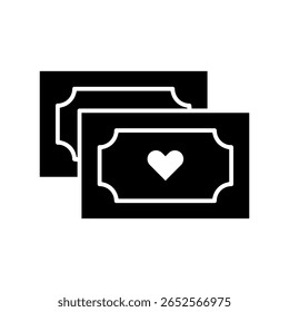 Ilustração de dois ingressos com coração ícone que representa o romance e entretenimento
