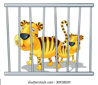 ilustración de dos tigres en una jaula