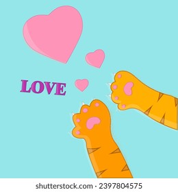 Ilustración de dos tigres estirando sus patas hacia el otro. Símbolo de amor y familia. Ilustración de caricatura para el Día del Amor.