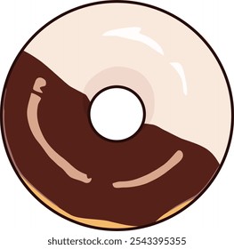 Ilustración de la rosquilla de dos tonos, rosquilla blanca y negra, rosquilla de chocolate y vainilla, Vector aislado