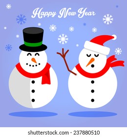 Illustration of two traditional winter snowmen