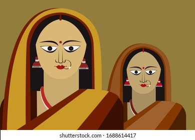 Ilustración de dos mujeres de etnia india vestidas tradicionalmente