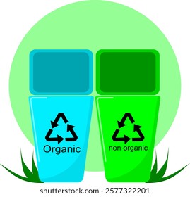 illustration of two trash boxes. organic and non-organic.