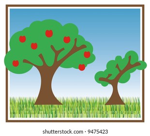 illustration of two trees with blue sky