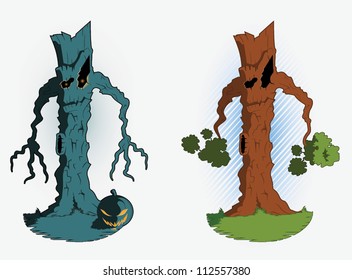 Illustration of two trees, one normal and one festive. Fully editable vector graphics.