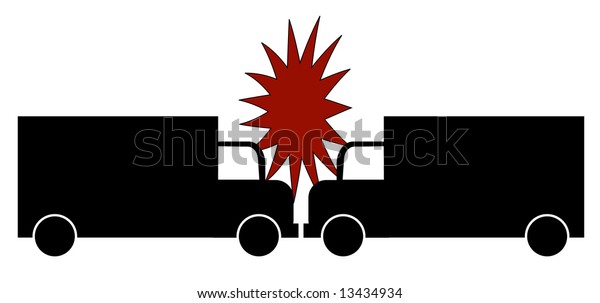 illustration of\
two trucks crashing head on -\
vector