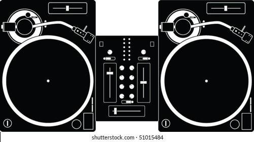 Illustration Of Two Turntables And A Mixer.