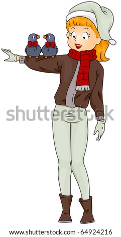 Illustration of Two Turtledoves Resting on a Woman's Arm (2 of 12)