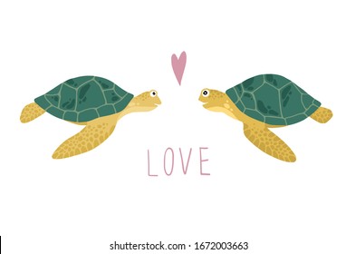 Illustration Two Turtles Falling Love Stock Vector (Royalty Free ...