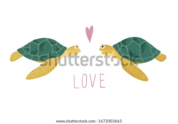 Illustration Two Turtles Falling Love Stock Vector (Royalty Free ...