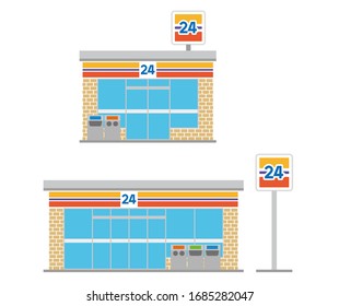 Illustration of two types of convenience stores. Vector data without background.