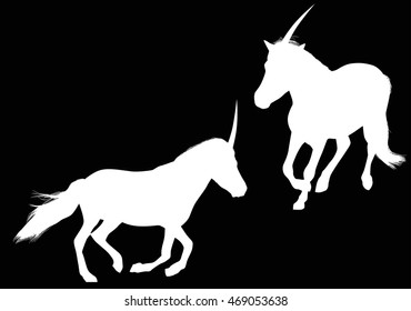 illustration with two unicorn silhouettes isolated on black background