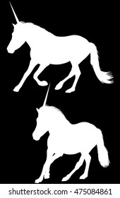 illustration with two unicorn silhouettes isolated on black background