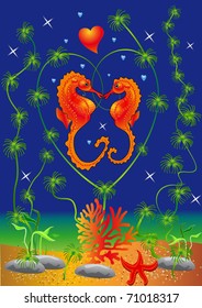  Illustration two urchins in heart from algaes