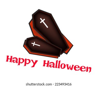 An Illustration of Two Vampire Coffins for Happy Halloween Celebration. 