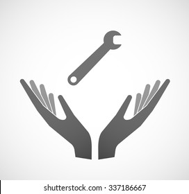 Illustration of two vector hands offering a spanner