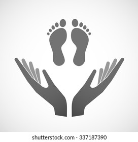 Illustration of two vector hands offering two footprints