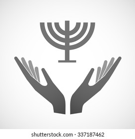 Illustration of two vector hands offering a chandelier