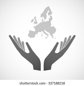 Illustration of two vector hands offering  a map of Europe 