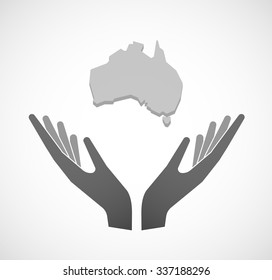 Illustration of two vector hands offering  a map of Australia