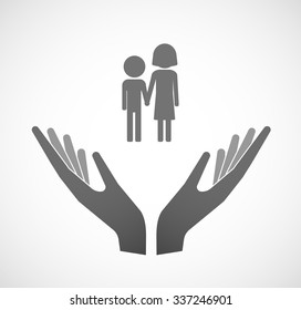 Illustration of two vector hands offering a childhood pictogram