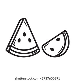 Illustration of two watermelon slices in simple black line art style