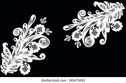illustration with two white decorations on black background
