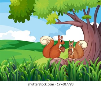 Illustration Of The Two Wild Animals Under The Tree