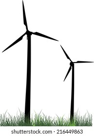 illustration with two wind power generator silhouettes isolated on white background