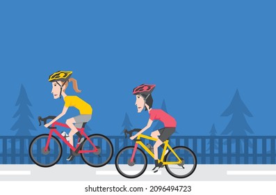 An illustration of two woman riding bike on the road