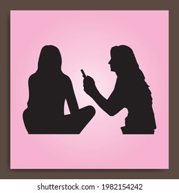 Illustration of two women chatting. Great vector for social media, web, icons, business etc.
