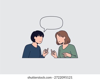Ilustración de dos mujeres hablando y usando teléfonos móviles juntos