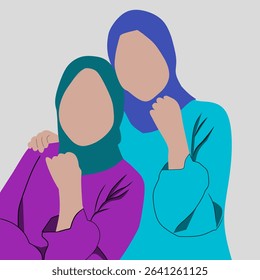 illustration of two women wearing hijab facing forward happily
