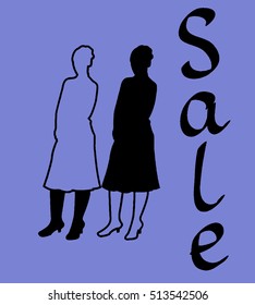 Illustration of two women and word sale