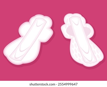 Illustration of two women's sanitary napkins. Pastel pink sanitary napkins are commonly used by women during menstruation. This illustration is suitable for use in infographics about women's reproduct